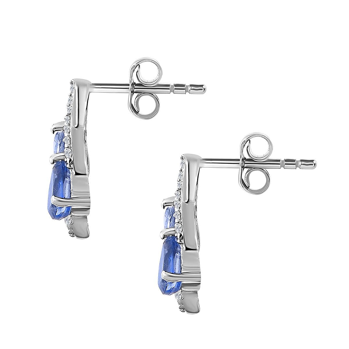Natural Himalayan Kyanite &amp; Natural Zircon Stud Earrings in Platinum Overlay Sterling Silver 1.30 Ct. 7721957 3
