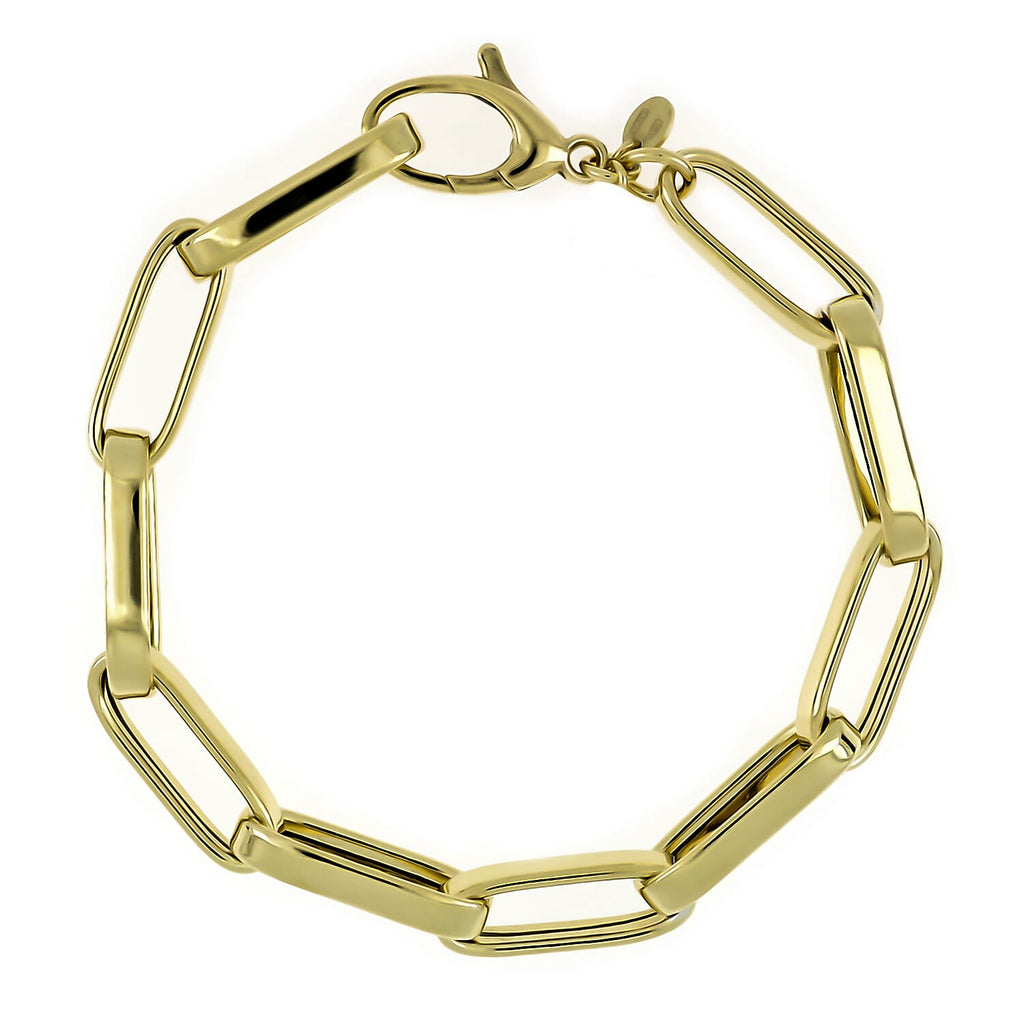 La Bella - Broad Paperclip Bracelet (Size 8) with Lobster Clasp in Yellow Gold Overlay Sterling Silver