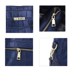 LA MAREY 100% Genuine Leather Croc Embossed Convertible Bag with Detachable Strap (Size 26x21x13 Cm) - Metallic Blue