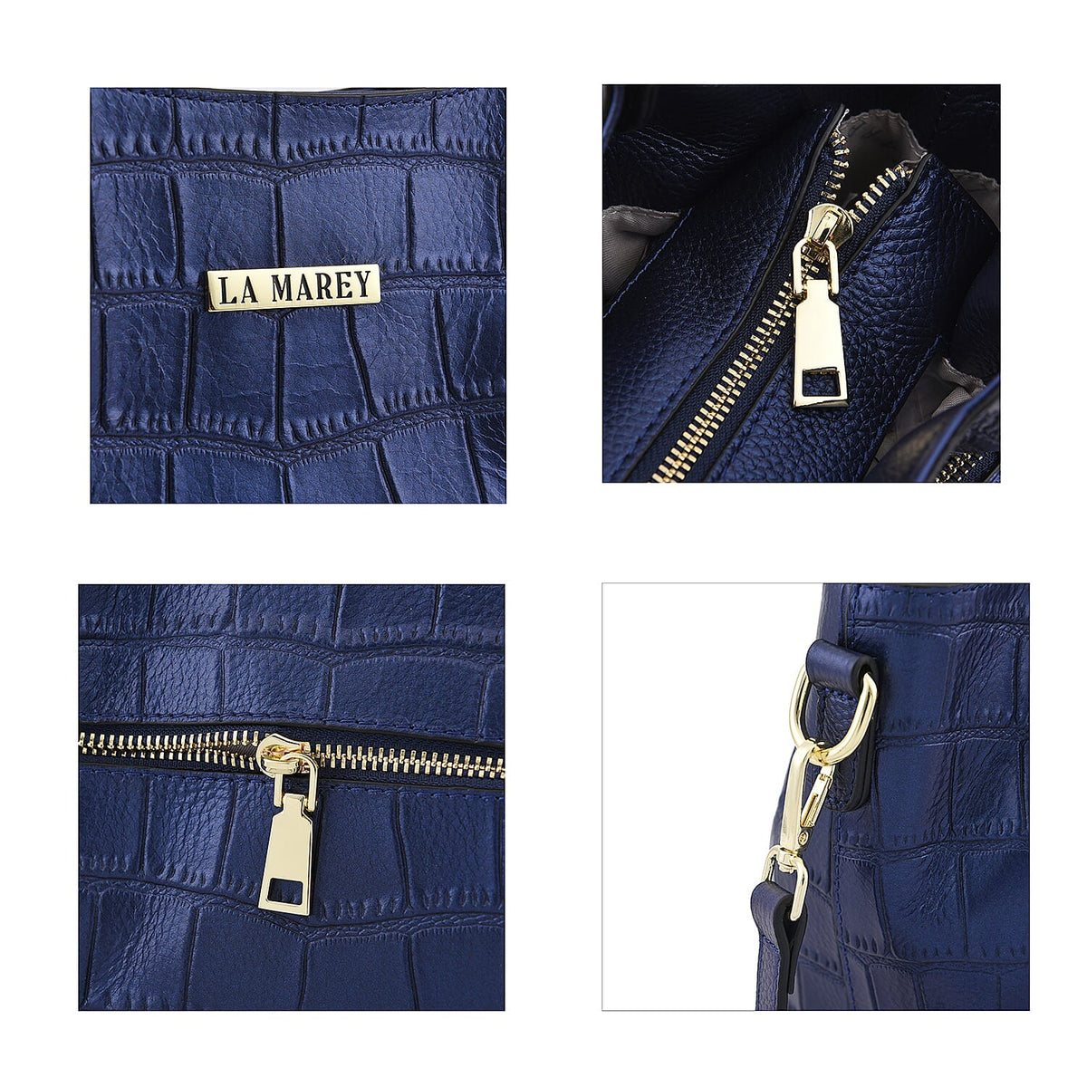 LA MAREY 100% Genuine Leather Croc Embossed Convertible Bag with Detachable Strap - Metallic Blue 7134115 5