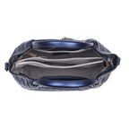 LA MAREY 100% Genuine Leather Croc Embossed Convertible Bag with Detachable Strap (Size 26x21x13 Cm) - Metallic Blue