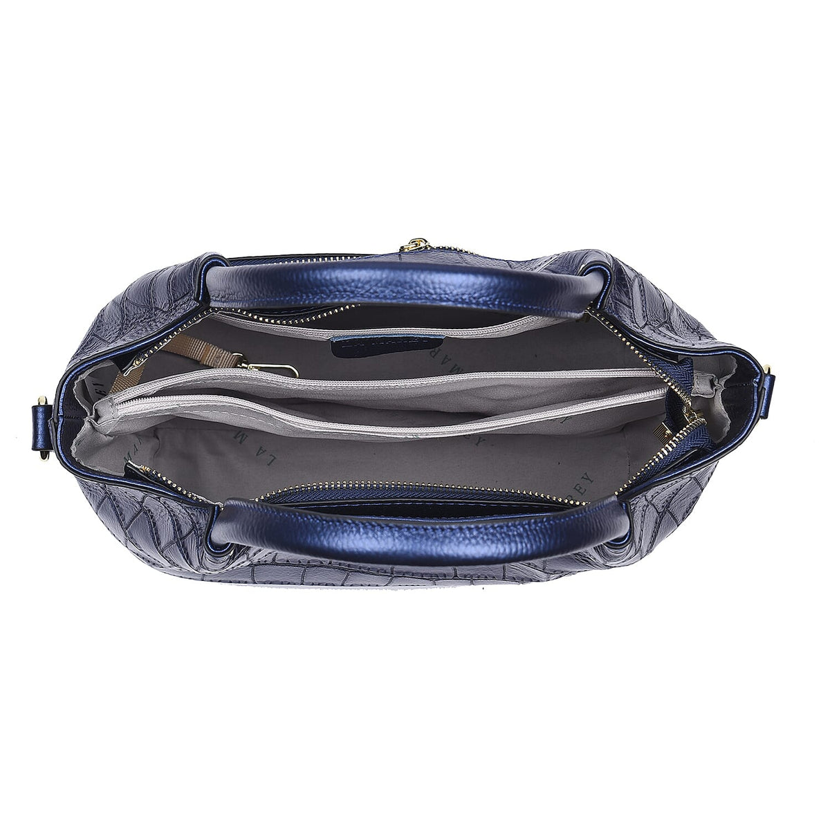 LA MAREY 100% Genuine Leather Croc Embossed Convertible Bag with Detachable Strap - Metallic Blue 7134115 6