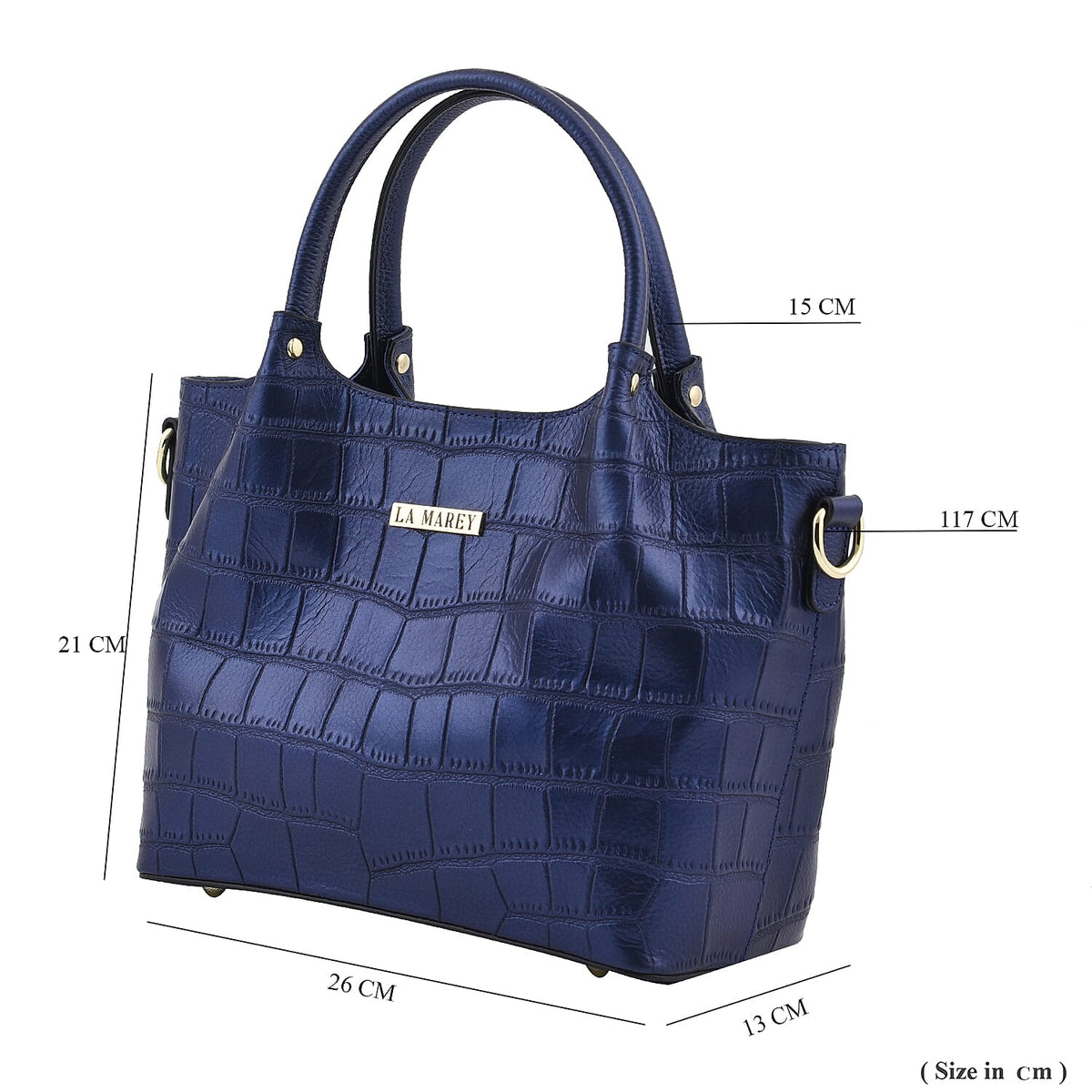 LA MAREY 100% Genuine Leather Croc Embossed Convertible Bag with Detachable Strap - Metallic Blue 7134115 7