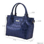 LA MAREY 100% Genuine Leather Croc Embossed Convertible Bag with Detachable Strap (Size 26x21x13 Cm) - Metallic Blue