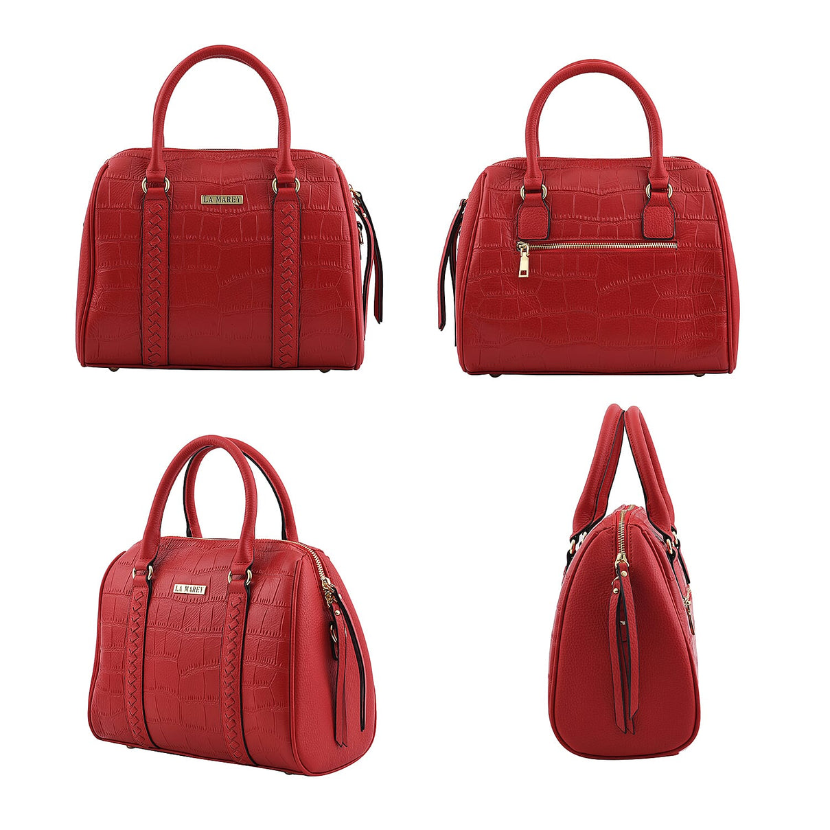 LA MAREY 100% Genuine Leather Croc Embossed Convertible Bag with Detachable Strap - Red 7134156 2