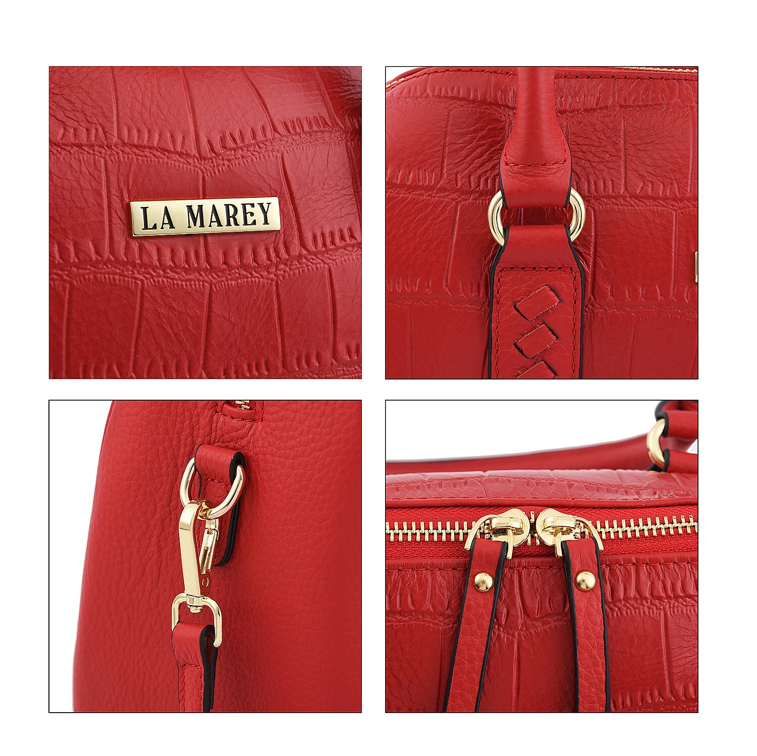 LA MAREY 100% Genuine Leather Croc Embossed Convertible Bag with Detachable Strap - Red 7134156 3