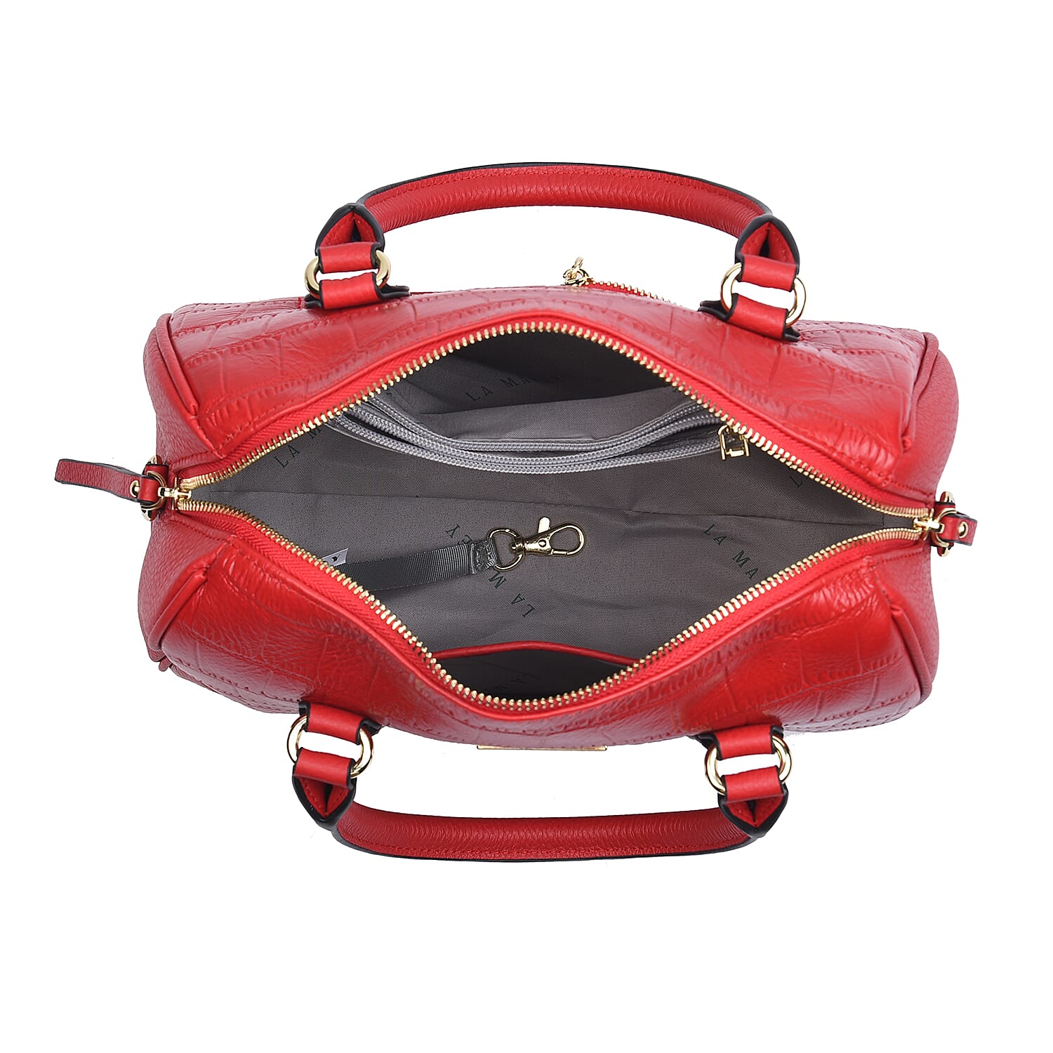 LA MAREY 100% Genuine Leather Croc Embossed Convertible Bag with Detachable Strap - Red 7134156 4