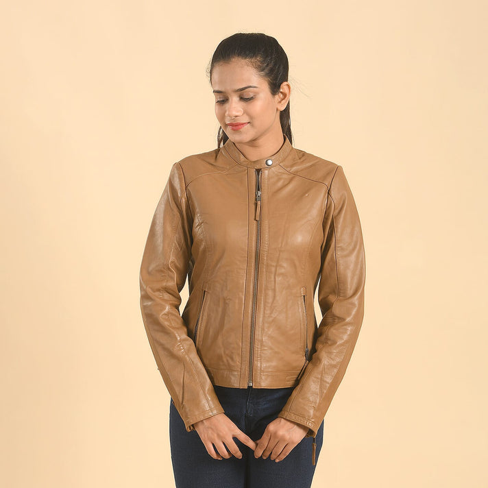LA MAREY 100% Genuine Leather Jacket for Women - Tan 7885279 1