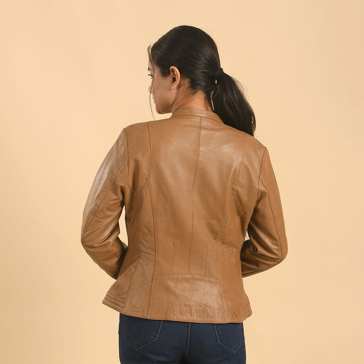 LA MAREY 100% Genuine Leather Jacket for Women - Tan 7885279 2