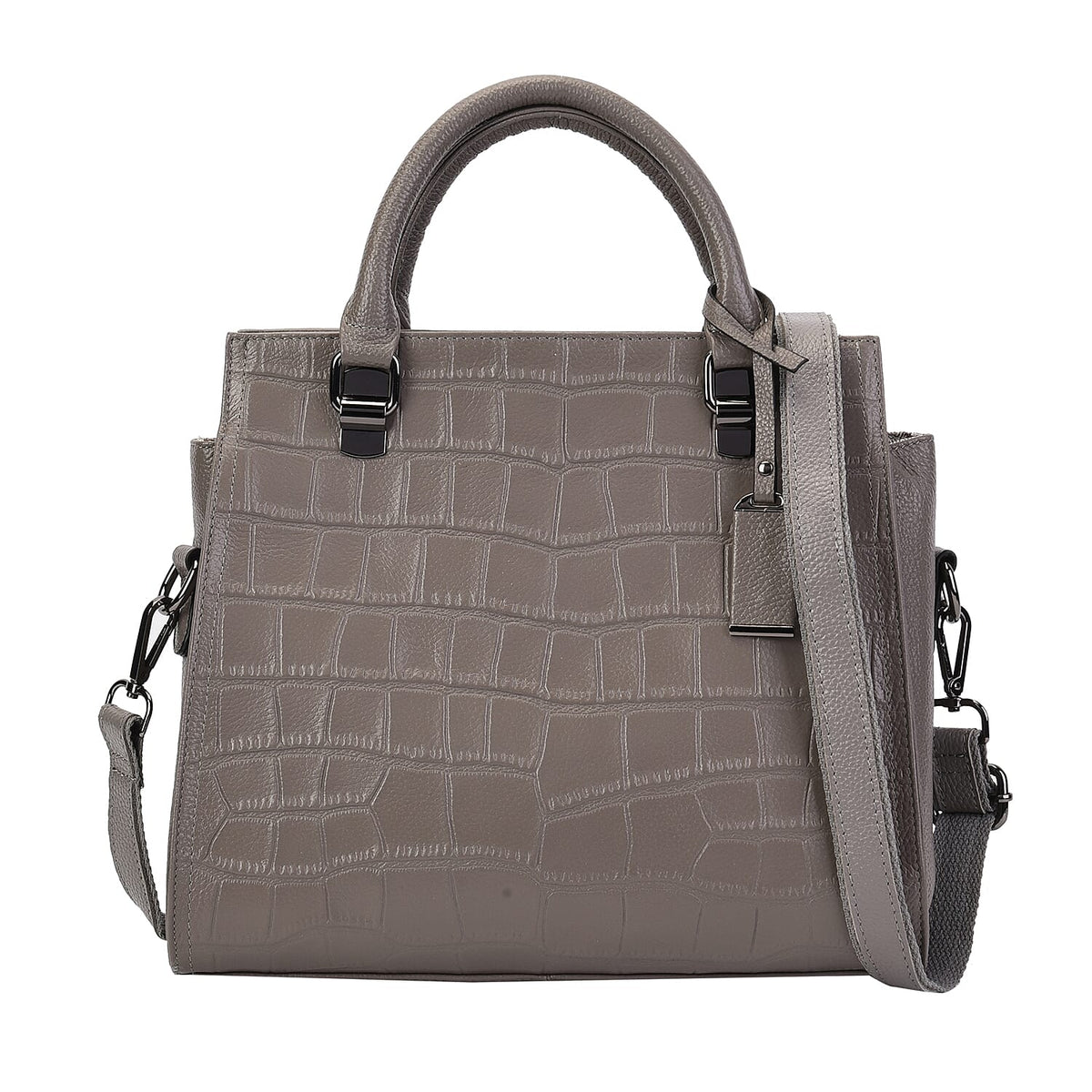 La Marey 100% Genuine Leather Stone Embossed Pattern Convertible Bag with Shoulder Strap - Grey 7603353 0