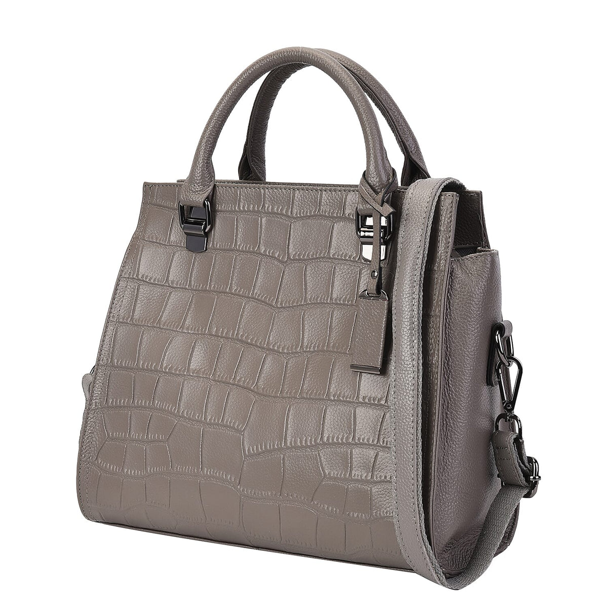 La Marey 100% Genuine Leather Stone Embossed Pattern Convertible Bag with Shoulder Strap - Grey 7603353 6