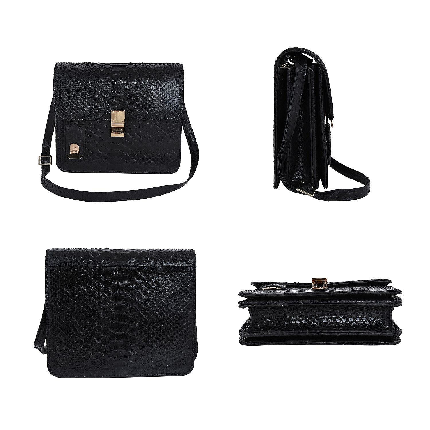 La Marey 100% Genuine Python Leather Bag with Adjustable Shoulder Strap - Black 7323934 1