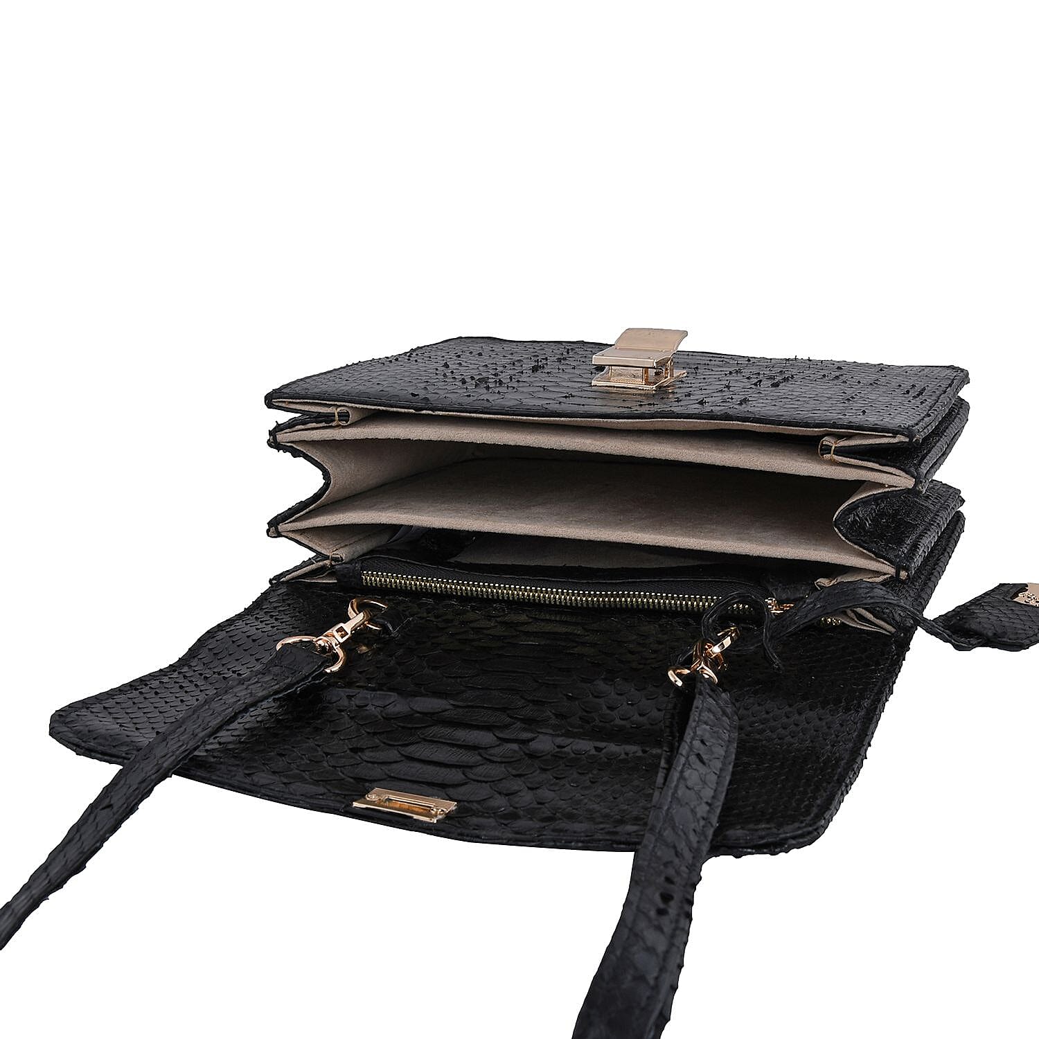 La Marey 100% Genuine Python Leather Bag with Adjustable Shoulder Strap - Black 7323934 2