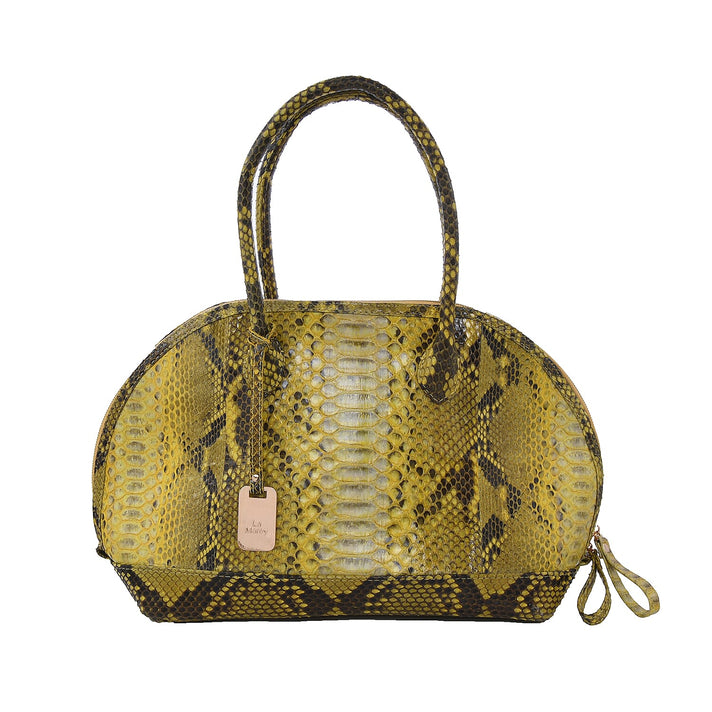 La Marey 100% Genuine Python Leather Snake Print Tote Bag with Zipper Closure - Mustard 6081969 1