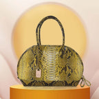 LA MAREY 100% Genuine Python Leather Snake Skin Pattern Tote Bag with Zipper Closure - Yellow