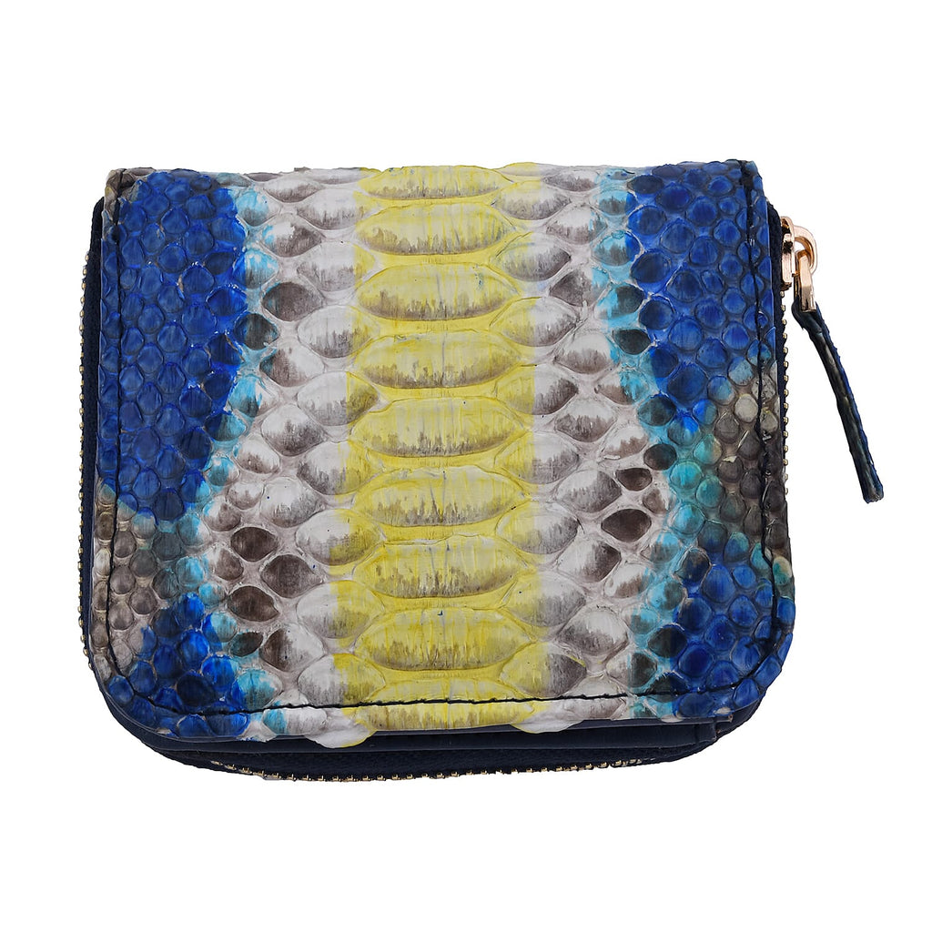 LA MAREY 100% Genuine Python Leather Wallet with Zipper Closure (Size 11x10x2cm) - Yellow - Multi