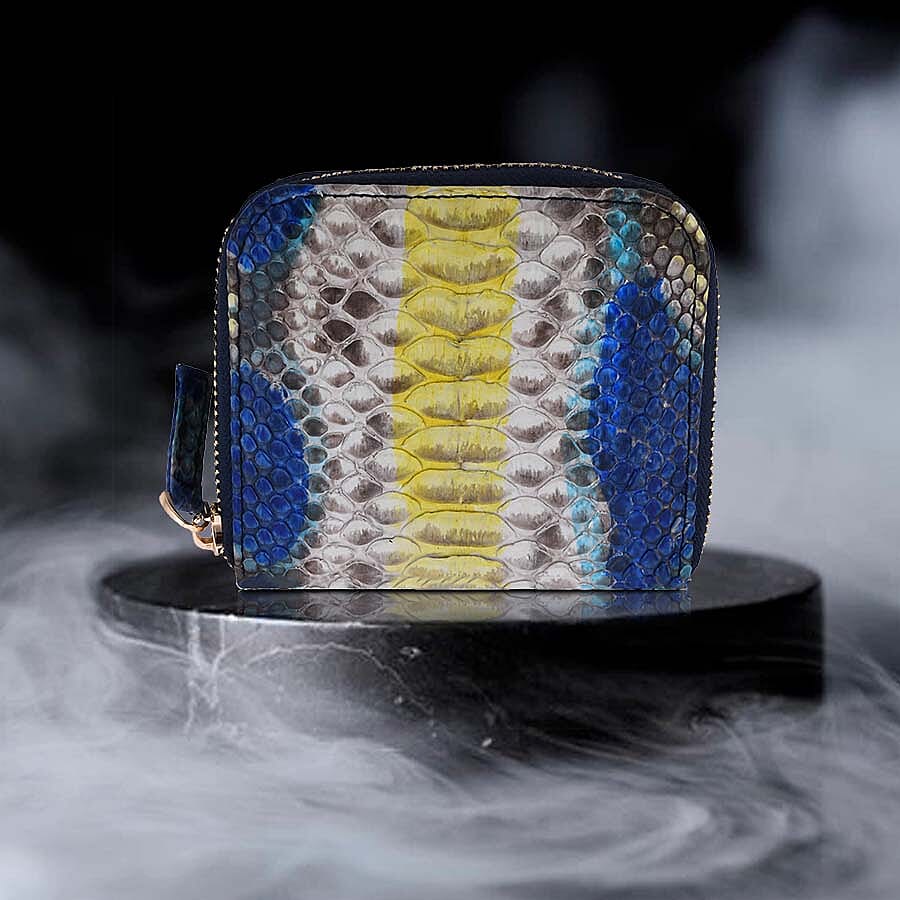 La Marey 100% Genuine Python Leather Snake Print Wallet with Zipper Closure - Yellow 6082018 2