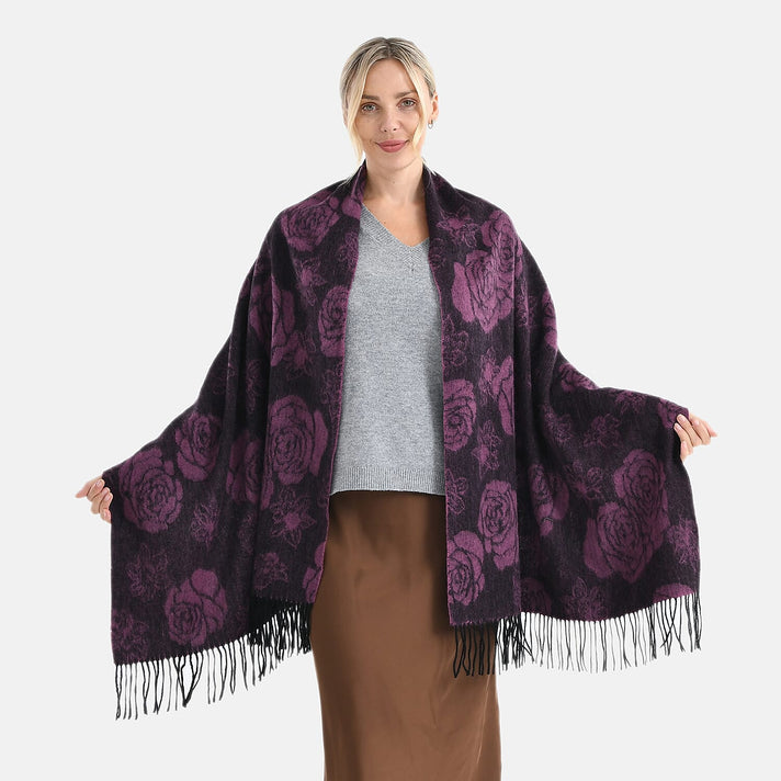 LA MAREY 100% Merino Wool Abstract Print Scarf with Tassel (180 x 70 cm) - Pink 8270067 1