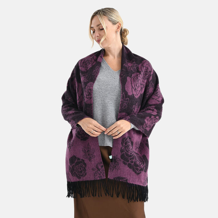 LA MAREY 100% Merino Wool Abstract Print Scarf with Tassel (180 x 70 cm) - Pink 8270067 2