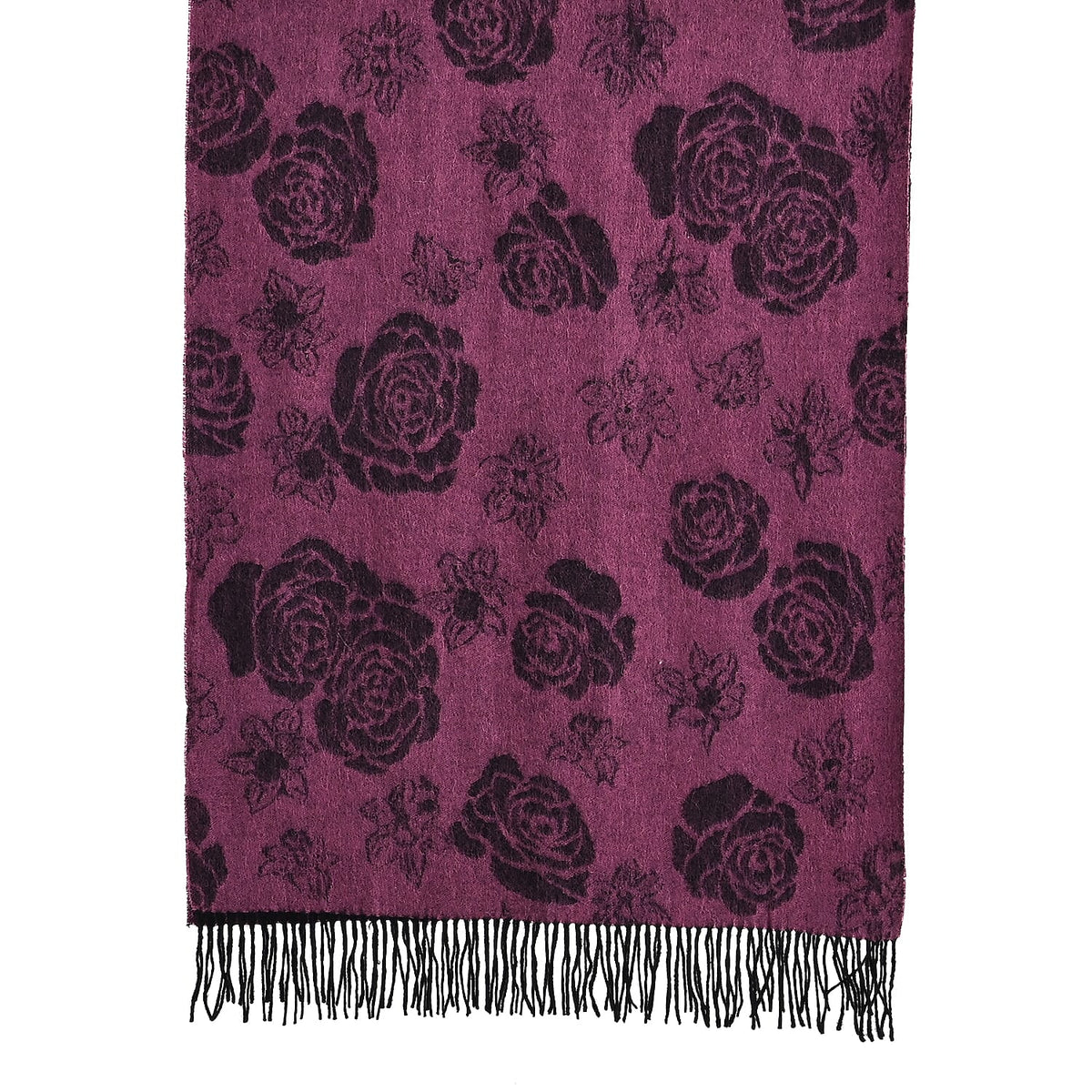LA MAREY 100% Merino Wool Abstract Print Scarf with Tassel (180 x 70 cm) - Pink 8270067 6