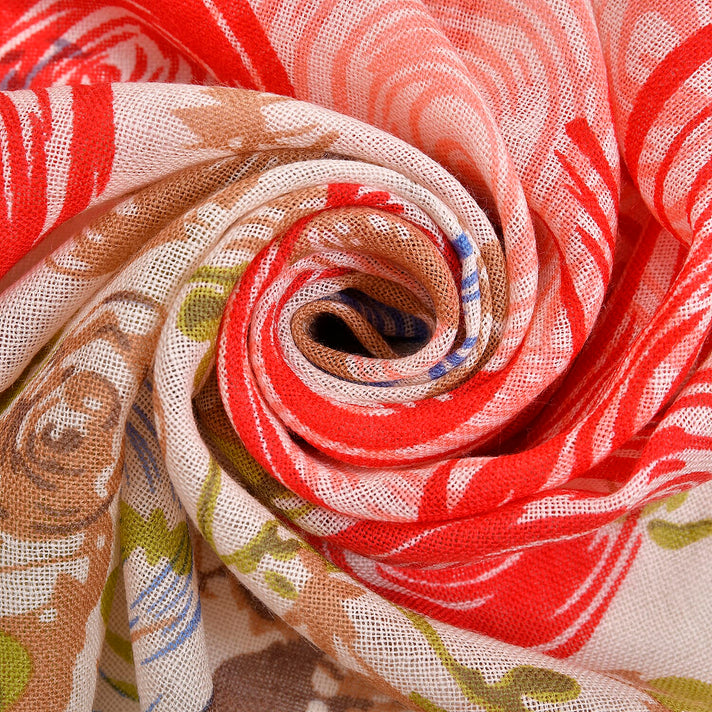 LA MAREY 100% Merino Wool Floral Pattern Scarf for Women - Red 7195161 1