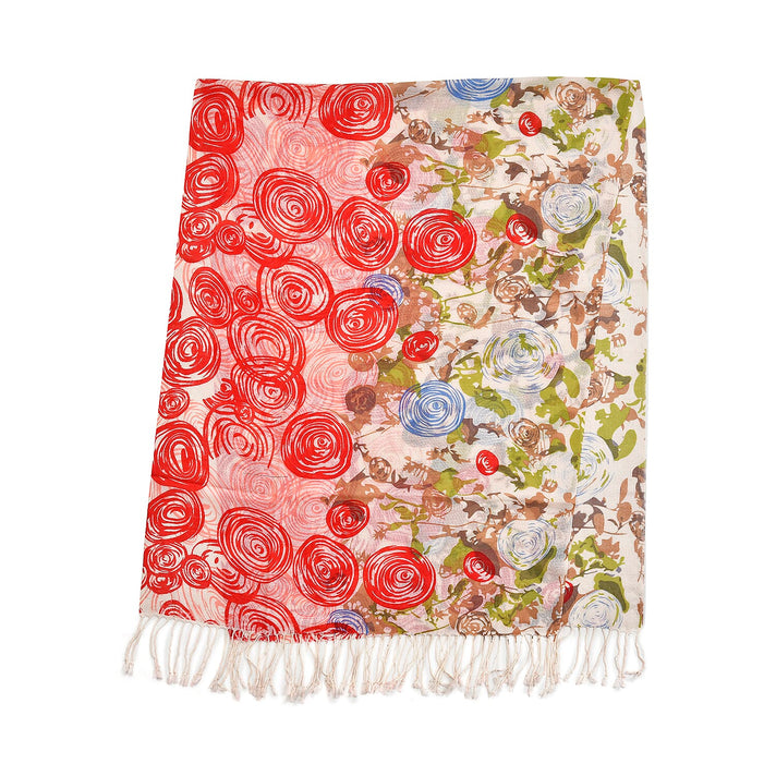 LA MAREY 100% Merino Wool Floral Pattern Scarf for Women - Red 7195161 2