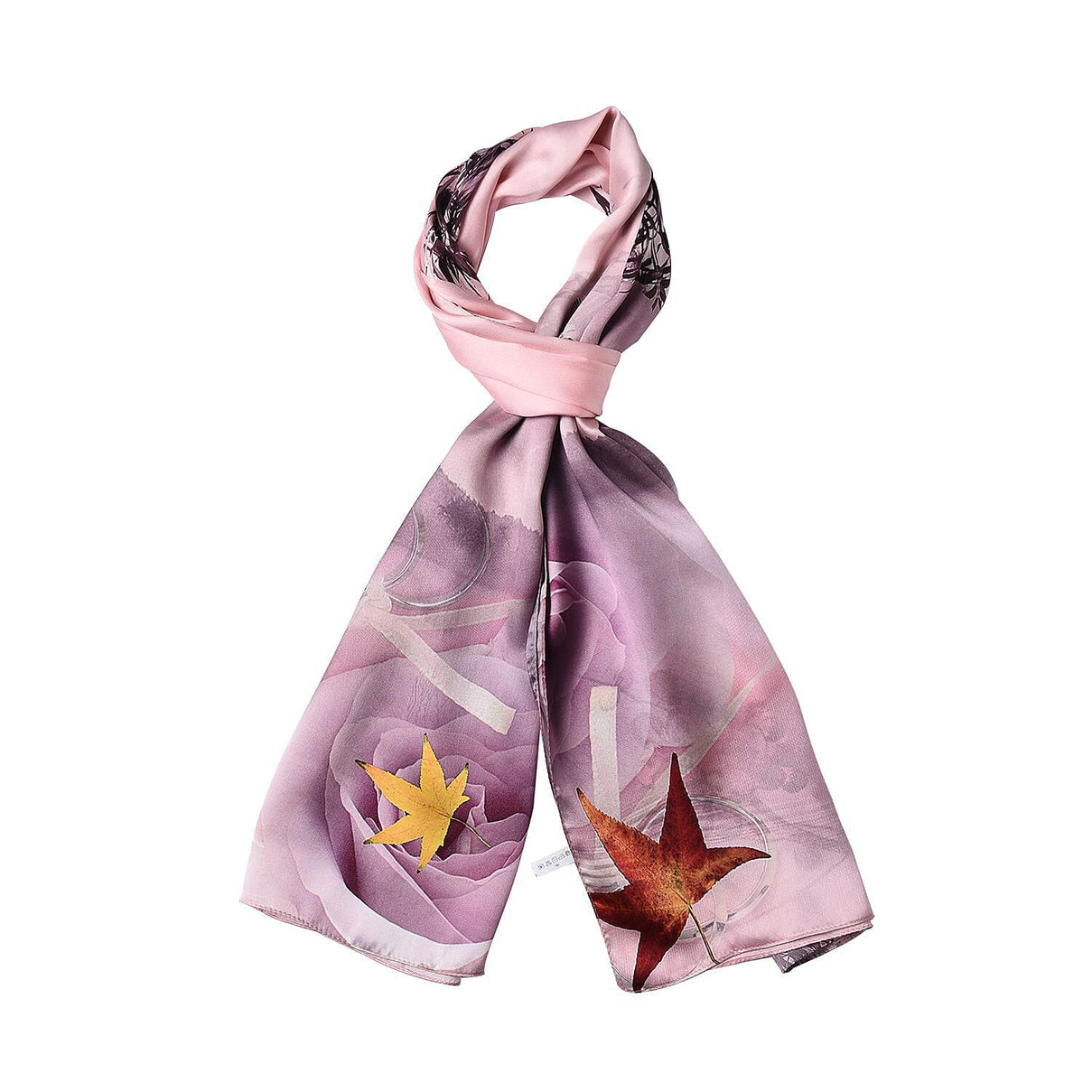 LA MAREY 100% Mulberry Silk Leaves Pattern Scarf (Size 175x52 Cm) - Light Pink 7309646 0