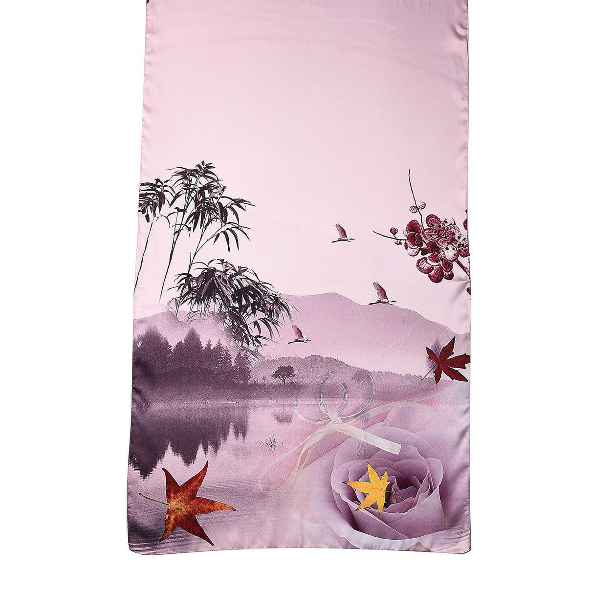 LA MAREY 100% Mulberry Silk Leaves Pattern Scarf (Size 175x52 Cm) - Light Pink 7309646 5