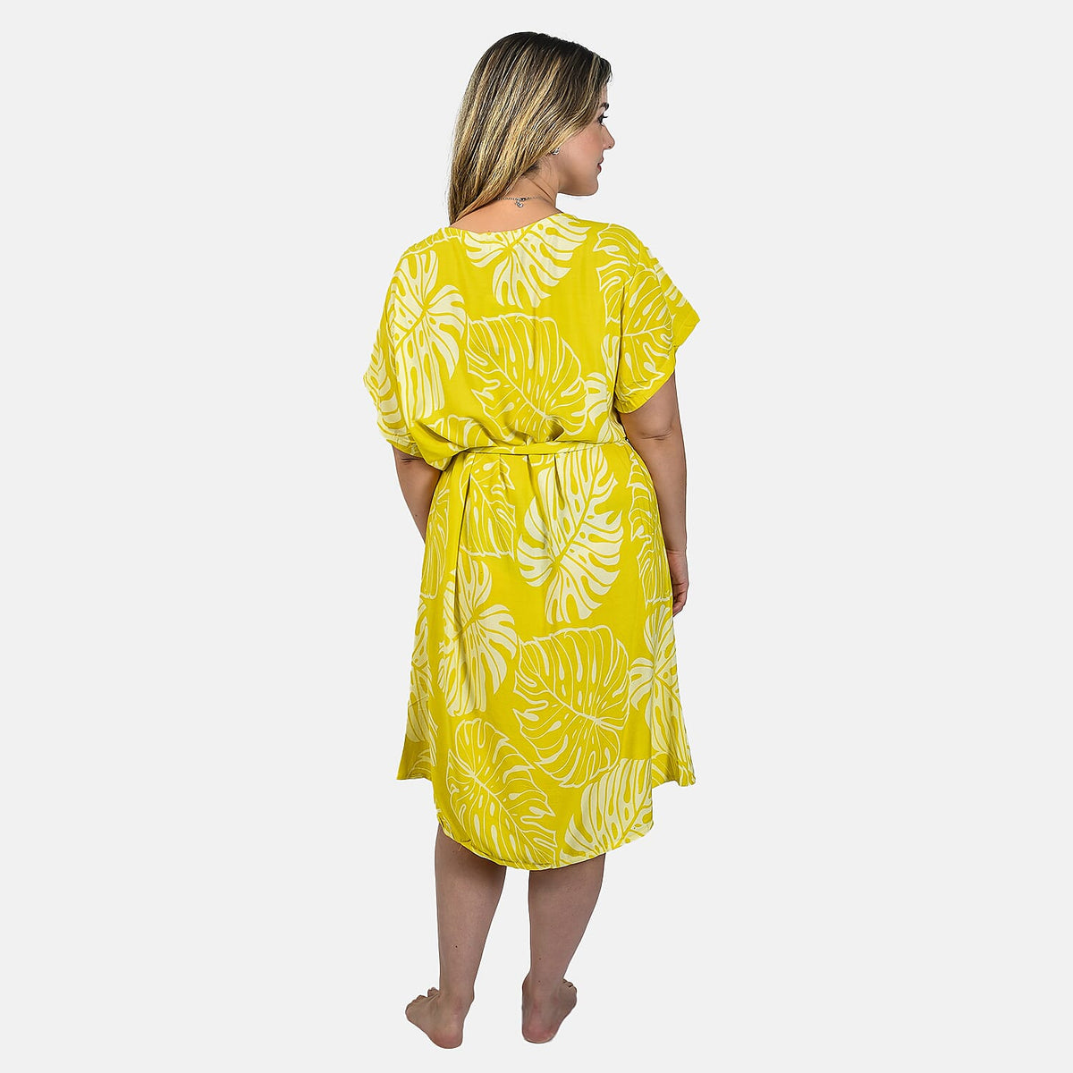 Bali Collection  Leaves Pattern Women Dress  - Yellow and Cream 6100544 1