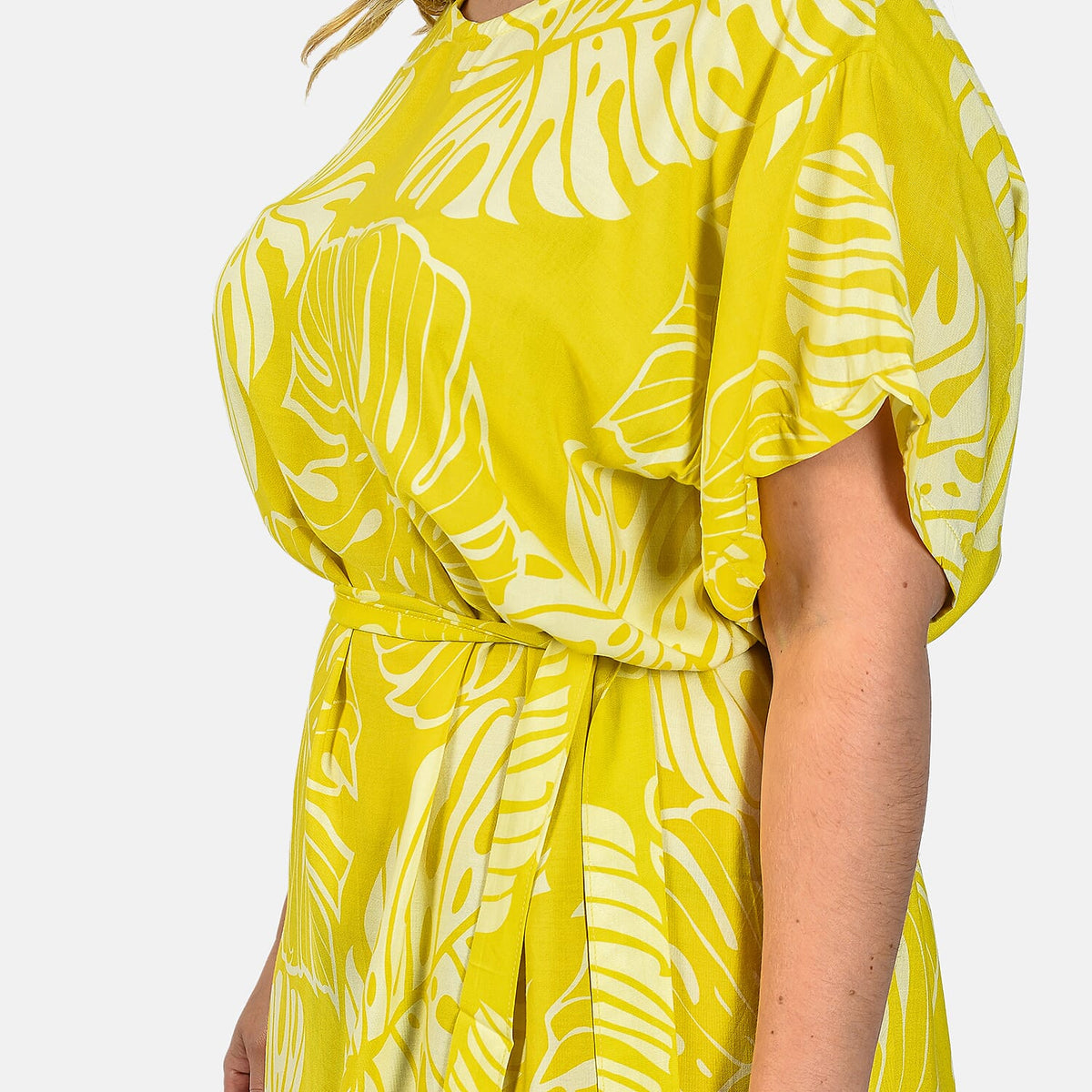 Bali Collection  Leaves Pattern Women Dress  - Yellow and Cream 6100544 3