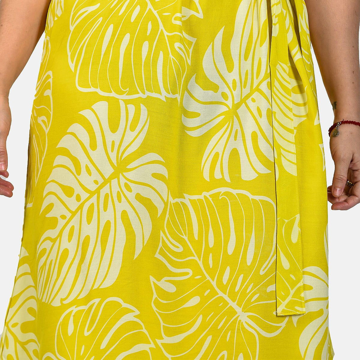 Bali Collection  Leaves Pattern Women Dress  - Yellow and Cream 6100544 5