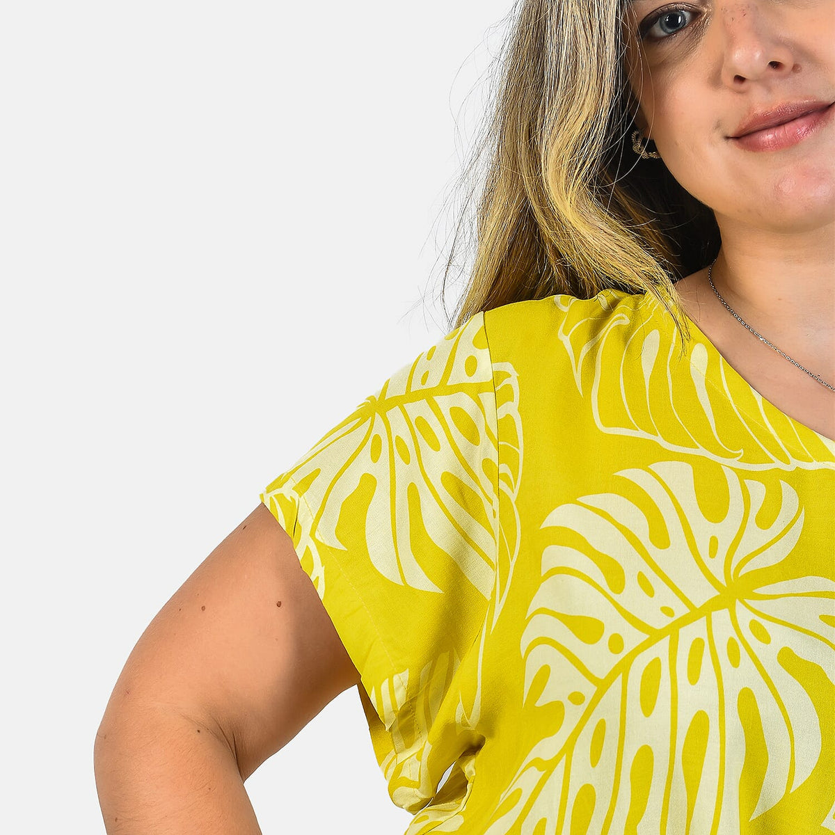 Bali Collection  Leaves Pattern Women Dress  - Yellow and Cream 6100544 6