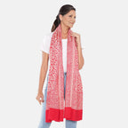 LA MAREY 100% Viscose Leaf Pattern Yarn Dyed Jacquard Scarf (Size 180x70 Cm)  - Red - Cream