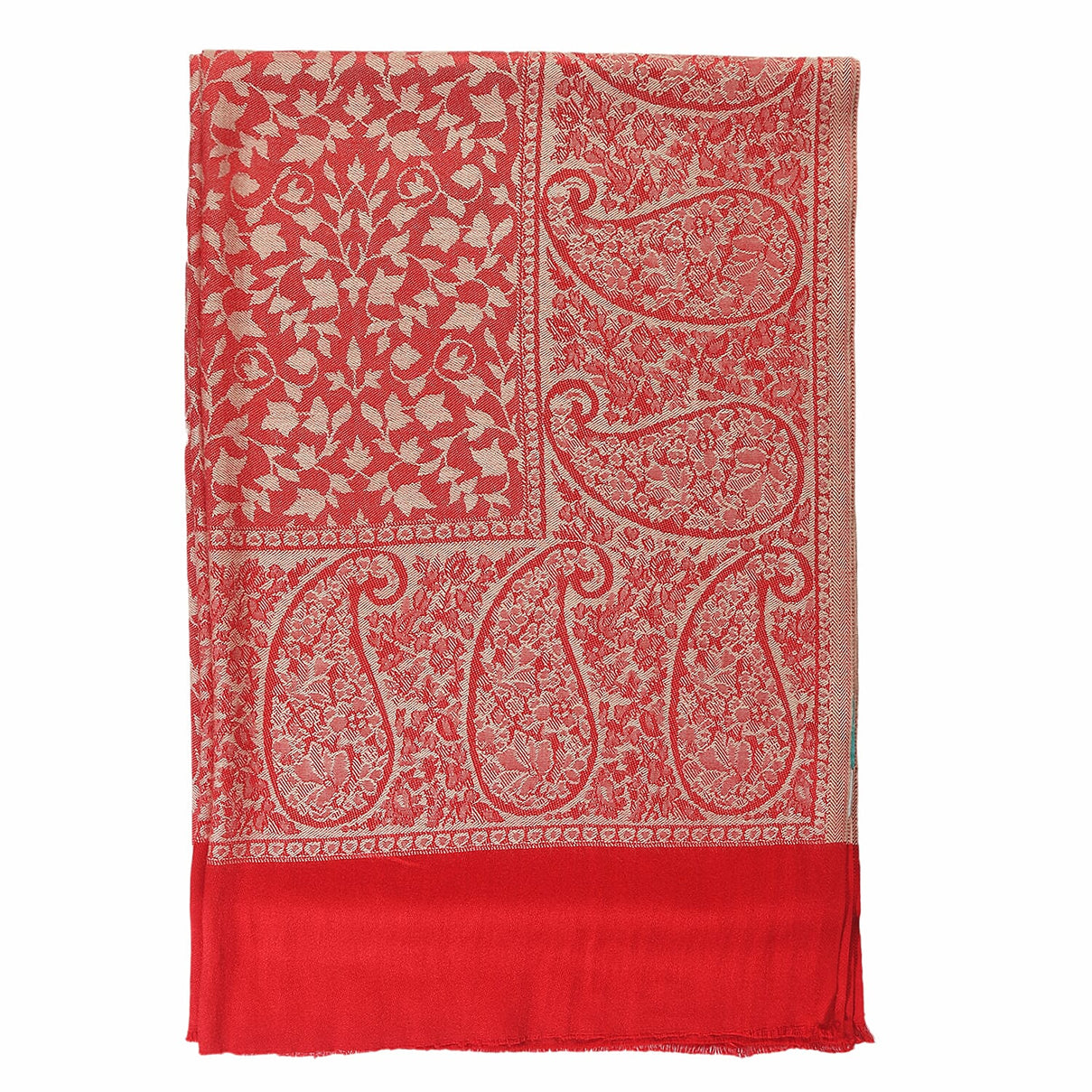 LA MAREY 100% Viscose Leaf Pattern Yarn Dyed Jacquard Scarf (Size 180x70 Cm)  - Red - Cream 9053533 5