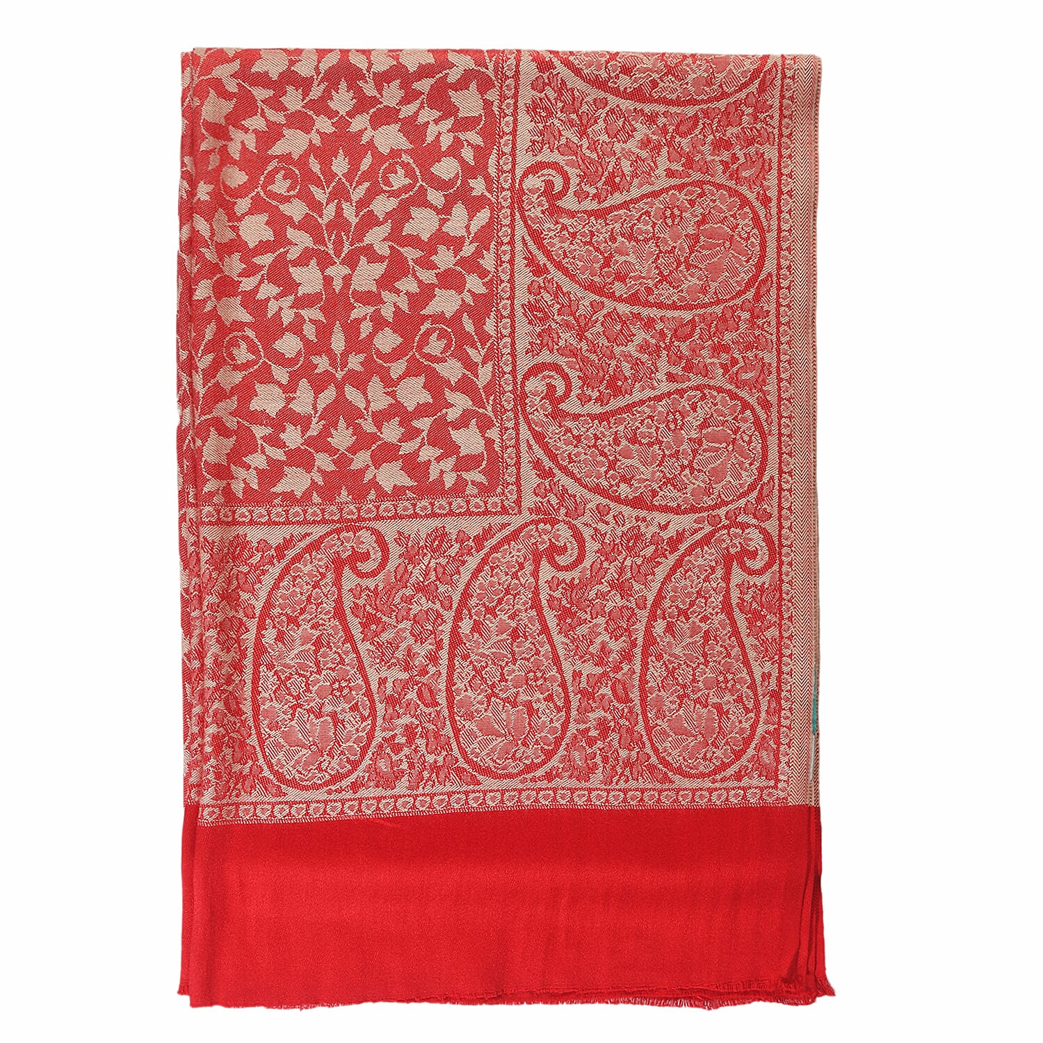 LA MAREY 100% Viscose Leaf Pattern Yarn Dyed Jacquard Scarf (Size 180x70 Cm)  - Red - Cream 9053533 5