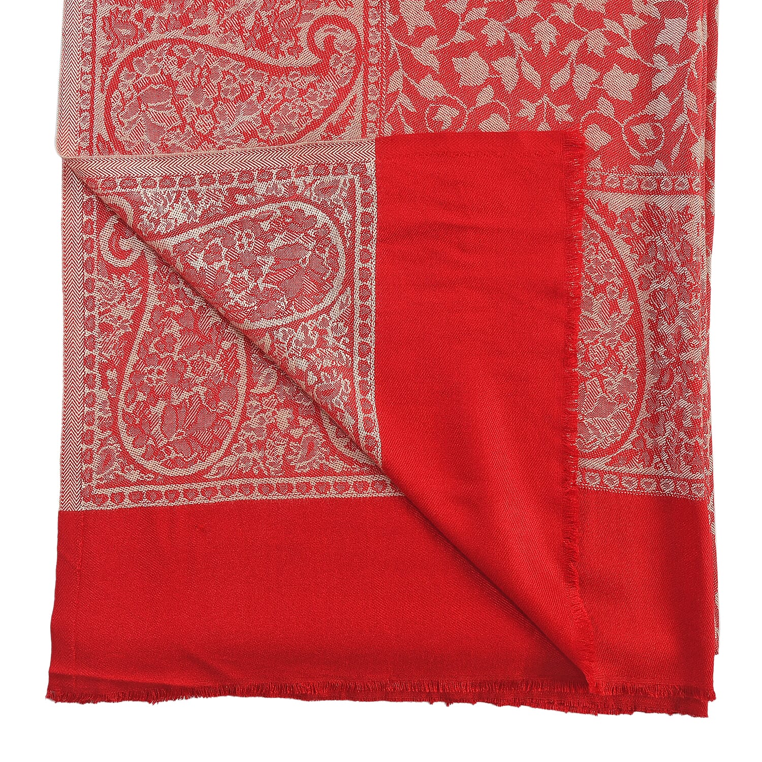 LA MAREY 100% Viscose Leaf Pattern Yarn Dyed Jacquard Scarf (Size 180x70 Cm)  - Red - Cream 9053533 6