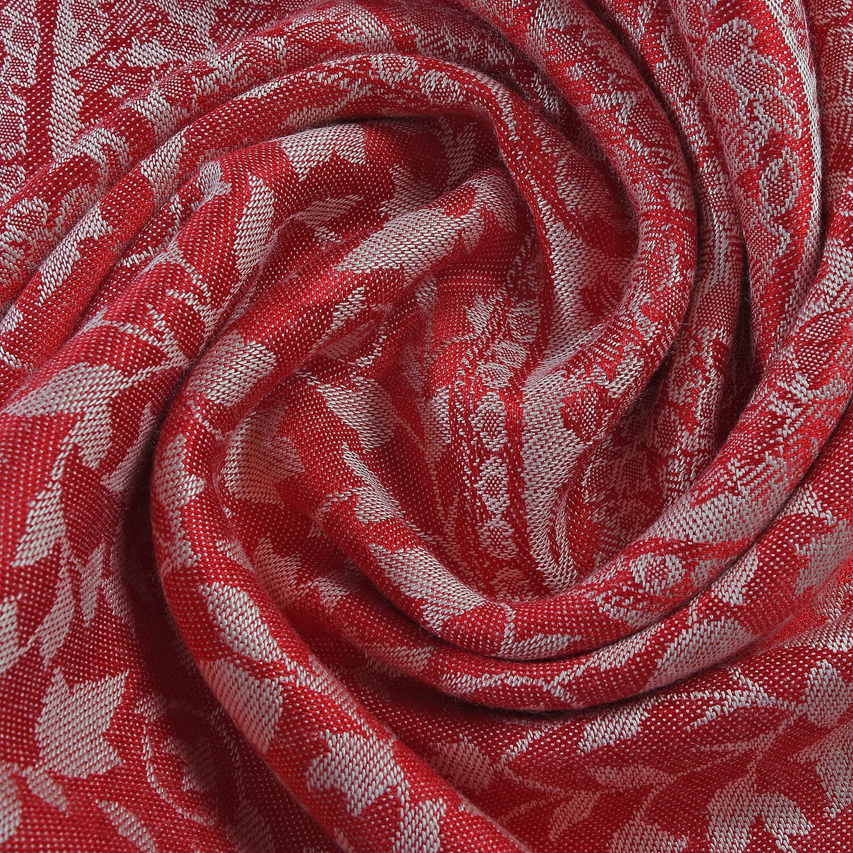 LA MAREY 100% Viscose Leaf Pattern Yarn Dyed Jacquard Scarf (Size 180x70 Cm)  - Red - Cream 9053533 8