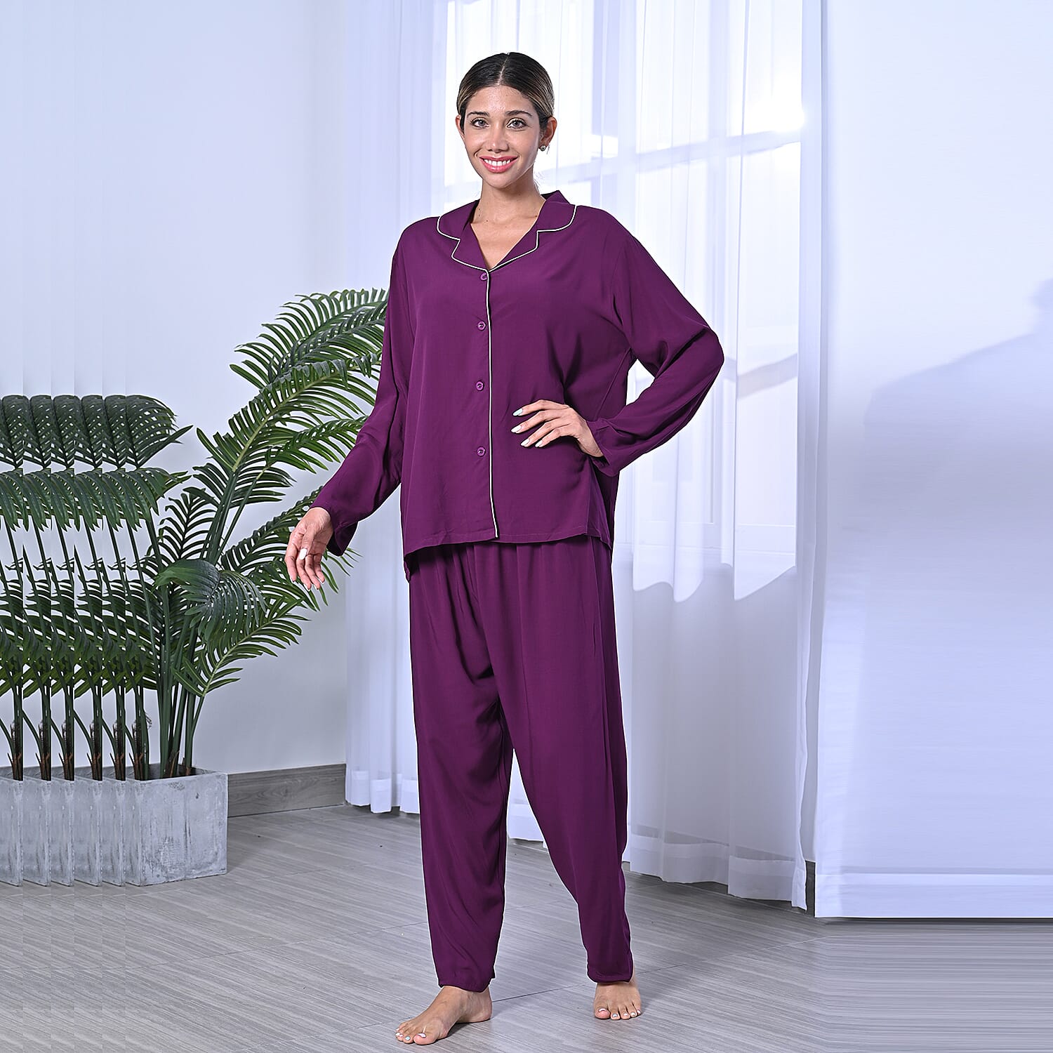 LA MAREY  2 Piece Set - Sleepwear Includes Long Top and Pants  - Purple 6701266 0