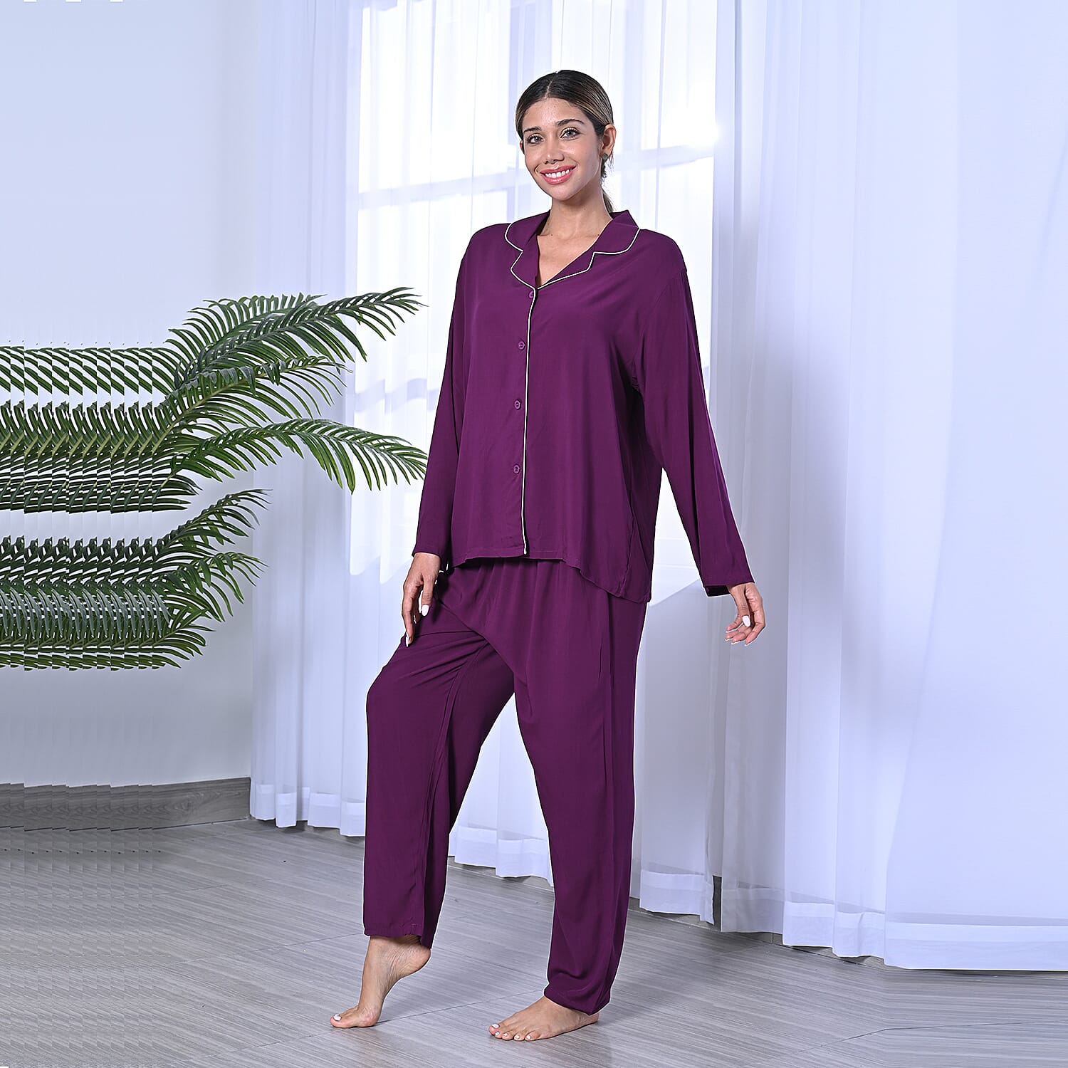 LA MAREY  2 Piece Set - Sleepwear Includes Long Top and Pants  - Purple 6701266 3