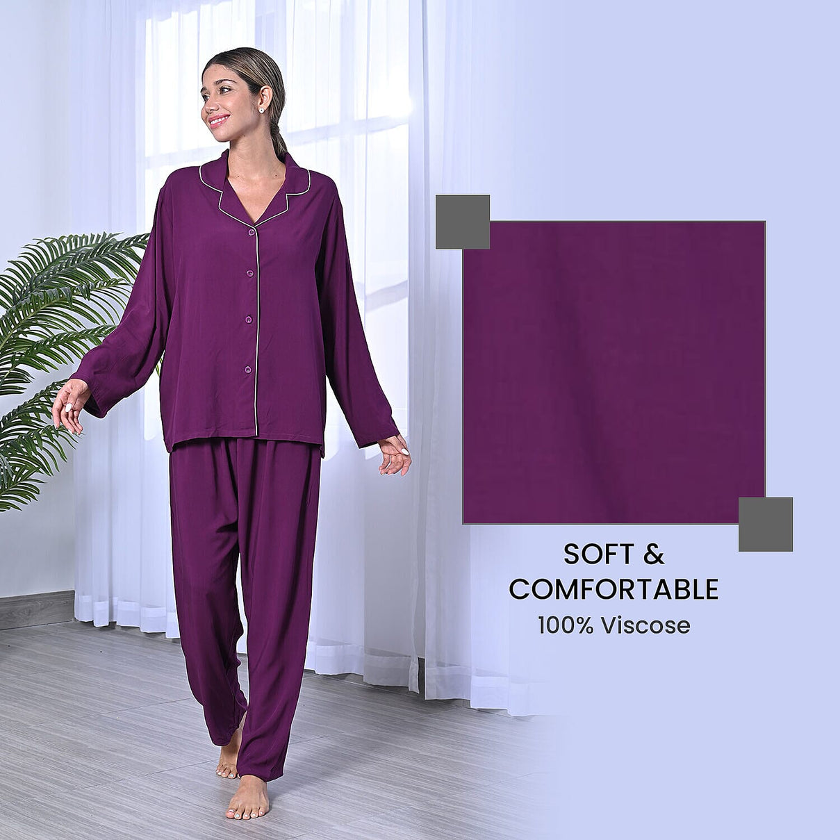 LA MAREY  2 Piece Set - Sleepwear Includes Long Top and Pants  - Purple 6701266 6