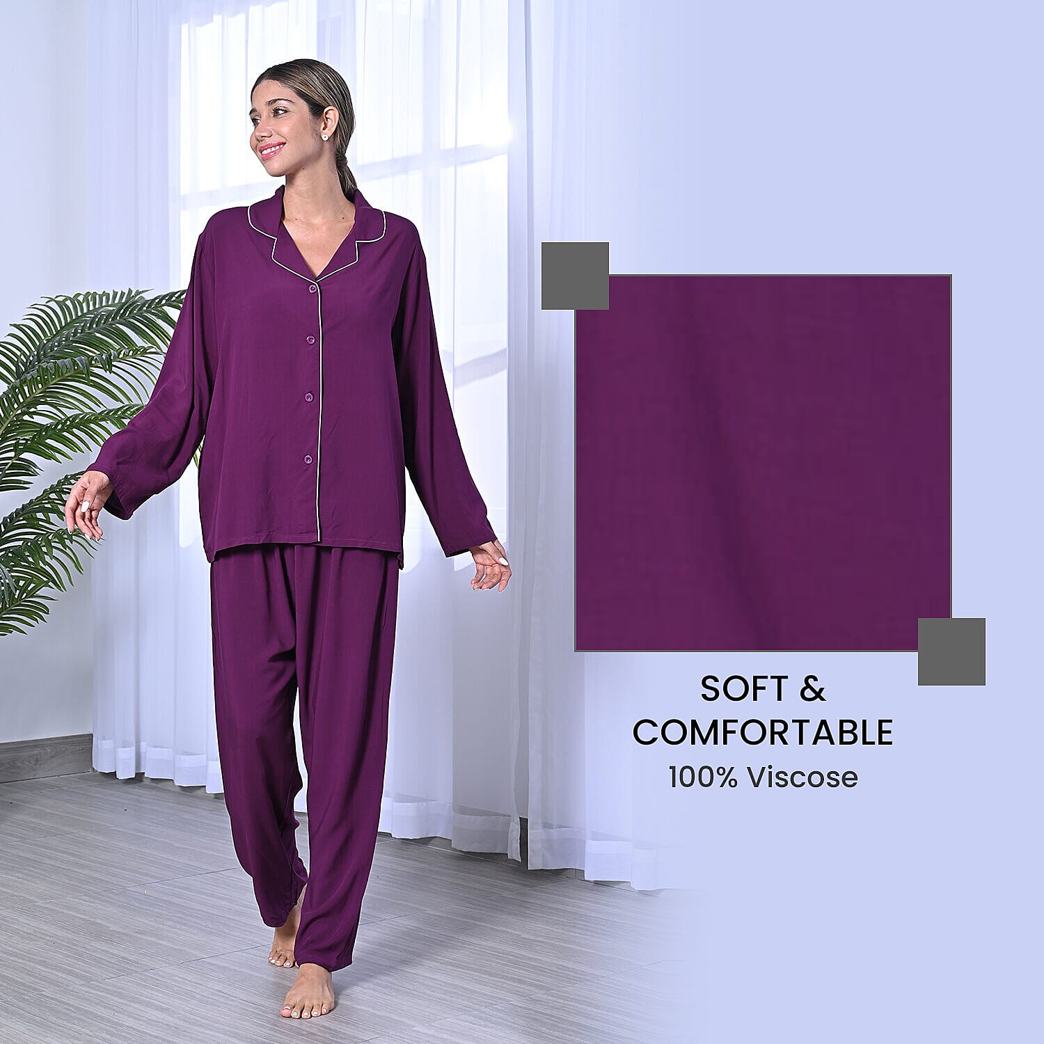 LA MAREY  2 Piece Set - Sleepwear Includes Long Top and Pants  - Purple 6701266 6