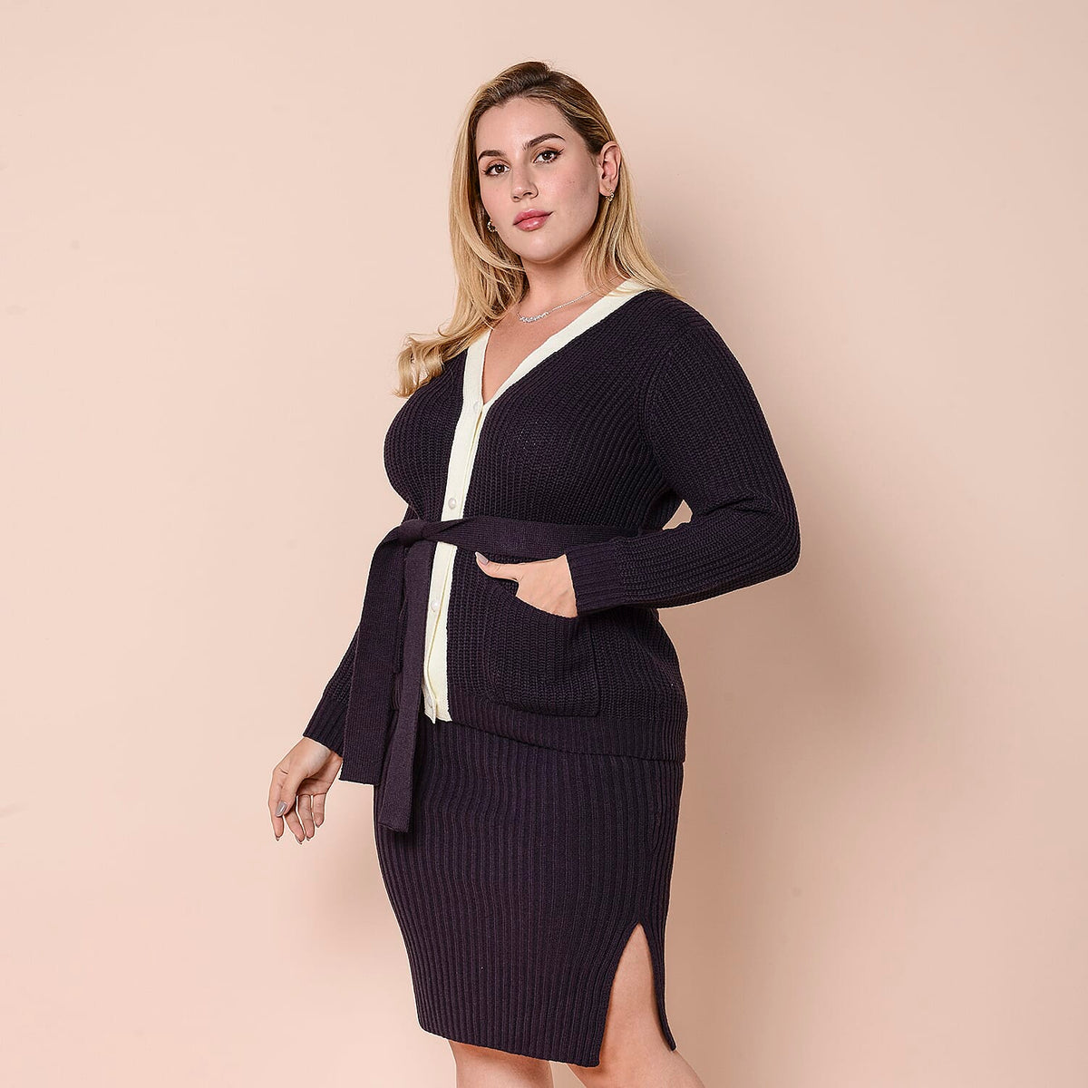 LA MAREY Acrylic Ribbed Knit Skirt - Black V32605926 3