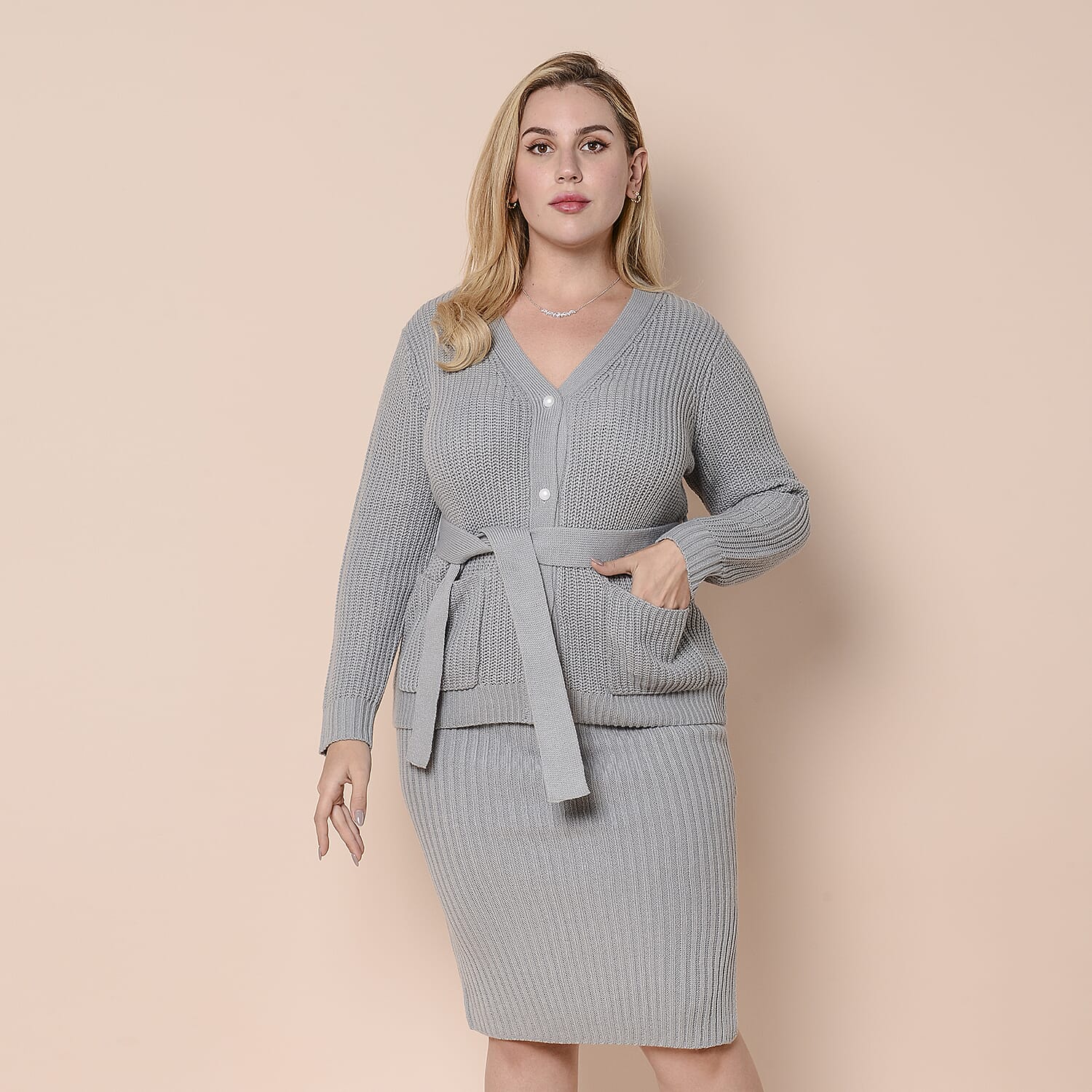 LA MAREY  Acrylic Ribbed Knit Skirt in Grey 3723489 0