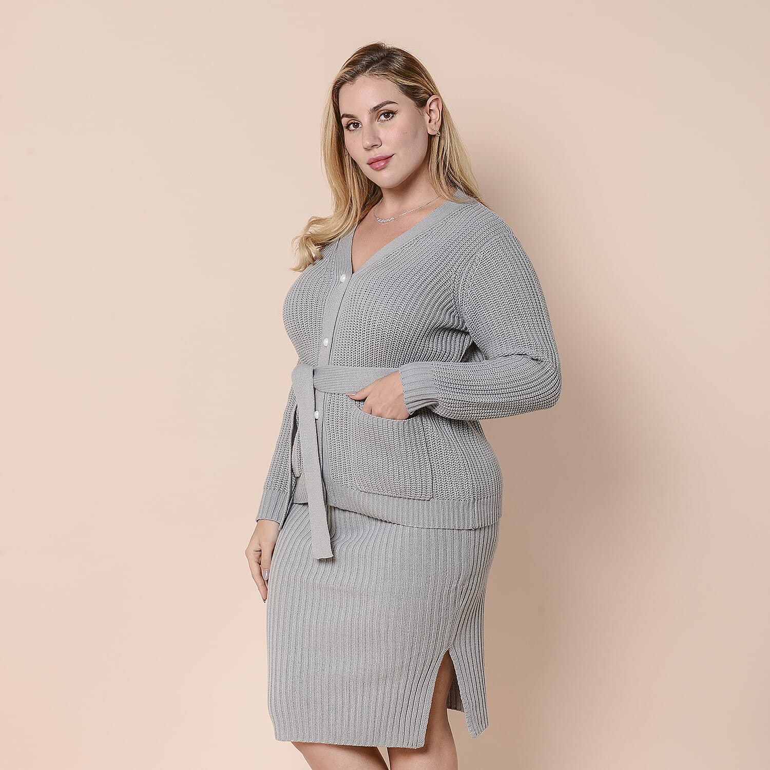 LA MAREY  Acrylic Ribbed Knit Skirt in Grey 3723489 2