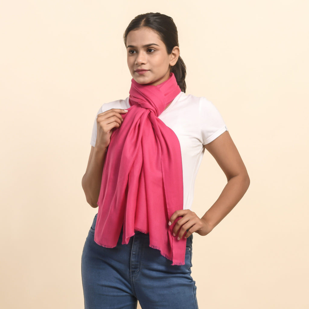 LA MAREY 100% Cashmere Woollen Scarf (Size - 190x70 Cm) - Pink