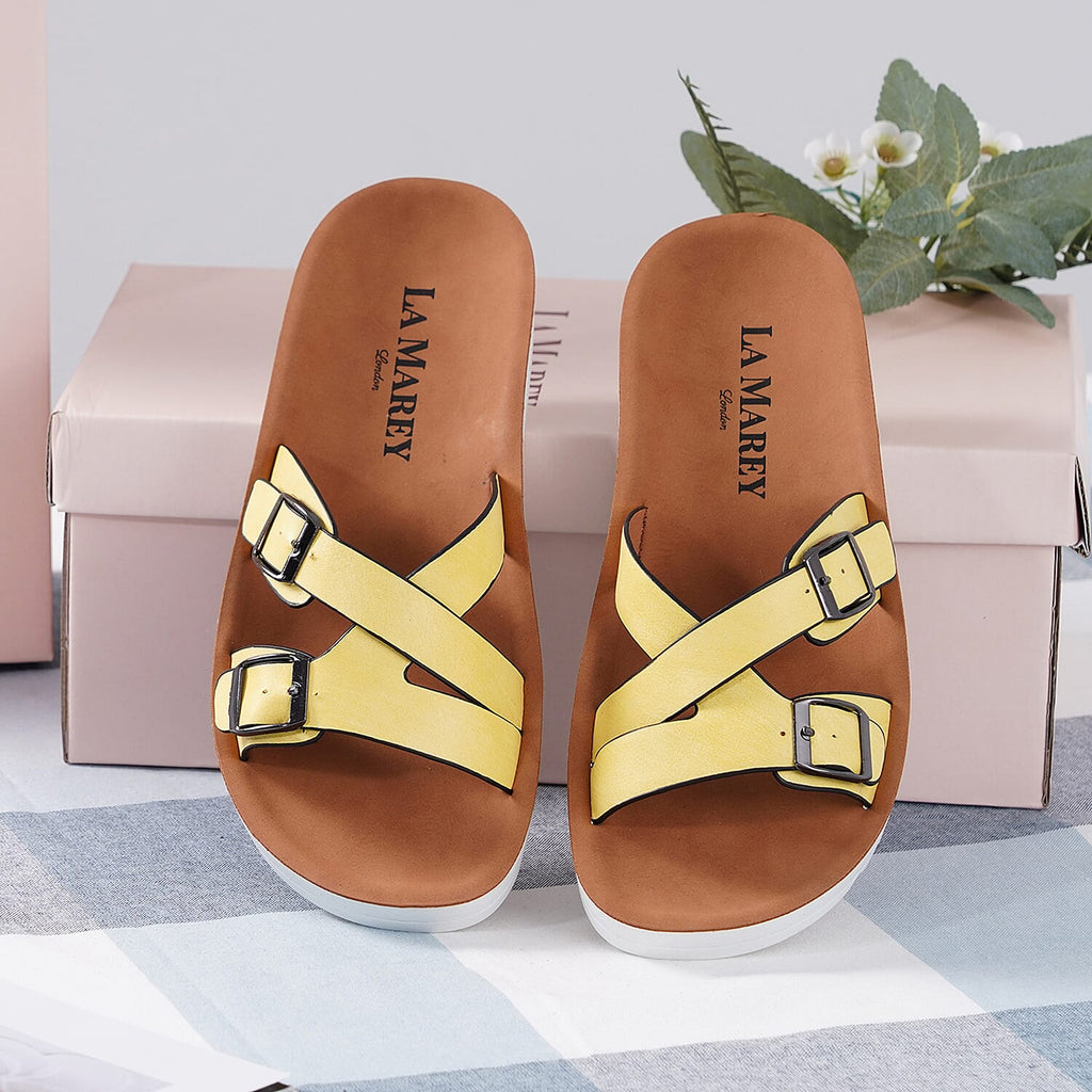 LA MAREY Criss Cross Pattern Two Strap Sandals (Size 6) - Yellow