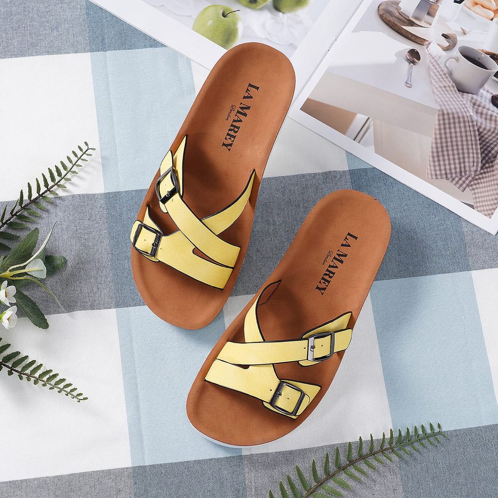 LA MAREY Criss Cross Pattern Two Strap Sandals (Size 6) - Yellow