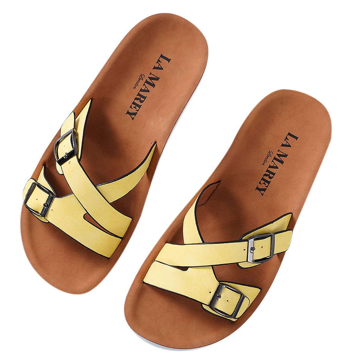 LA MAREY Criss Cross Pattern Two Strap Slippers - Yellow 3808958 2