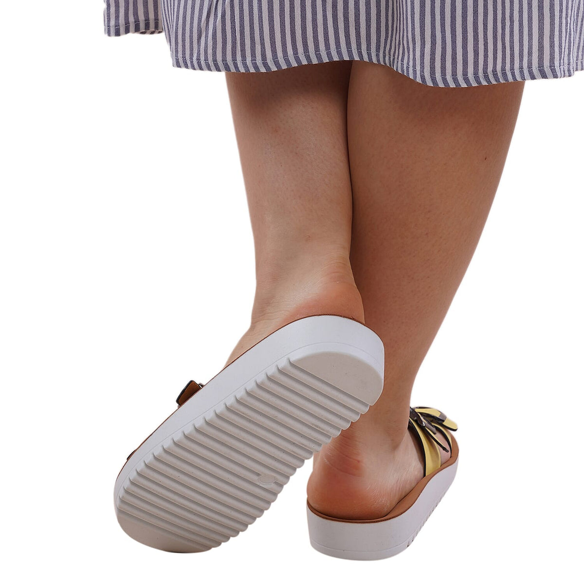 LA MAREY Criss Cross Pattern Two Strap Slippers - Yellow 3808958 10
