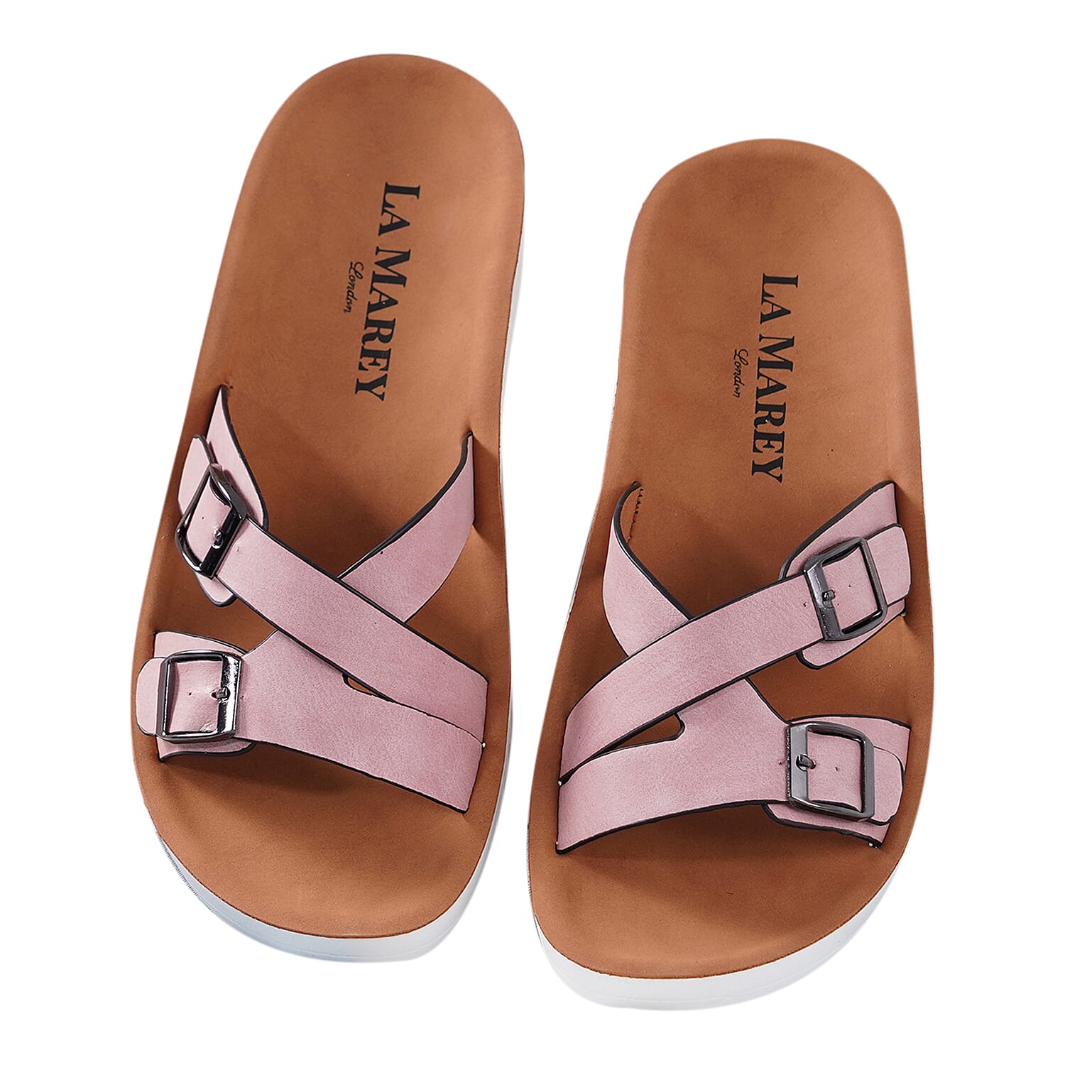 LA MAREY Crisscross Strap Faux-Leather Slippers - Pink 3808966 0